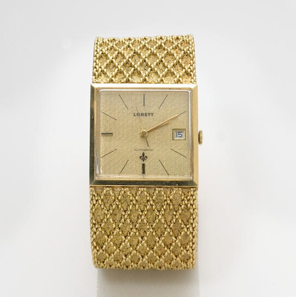 Bonhams : A Swiss eighteen karat gold integral bracelet wristwatch