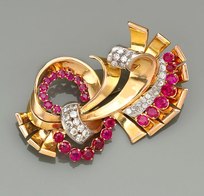 A retro ruby and diamond brooch