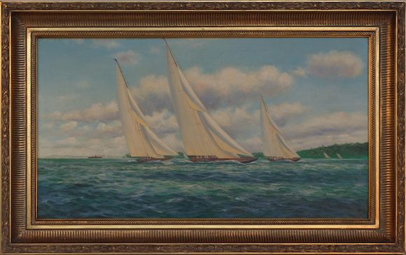 Bonhams : Three Marconi Rigged Sloops Racing 20 by 36in (51 by 92cm)