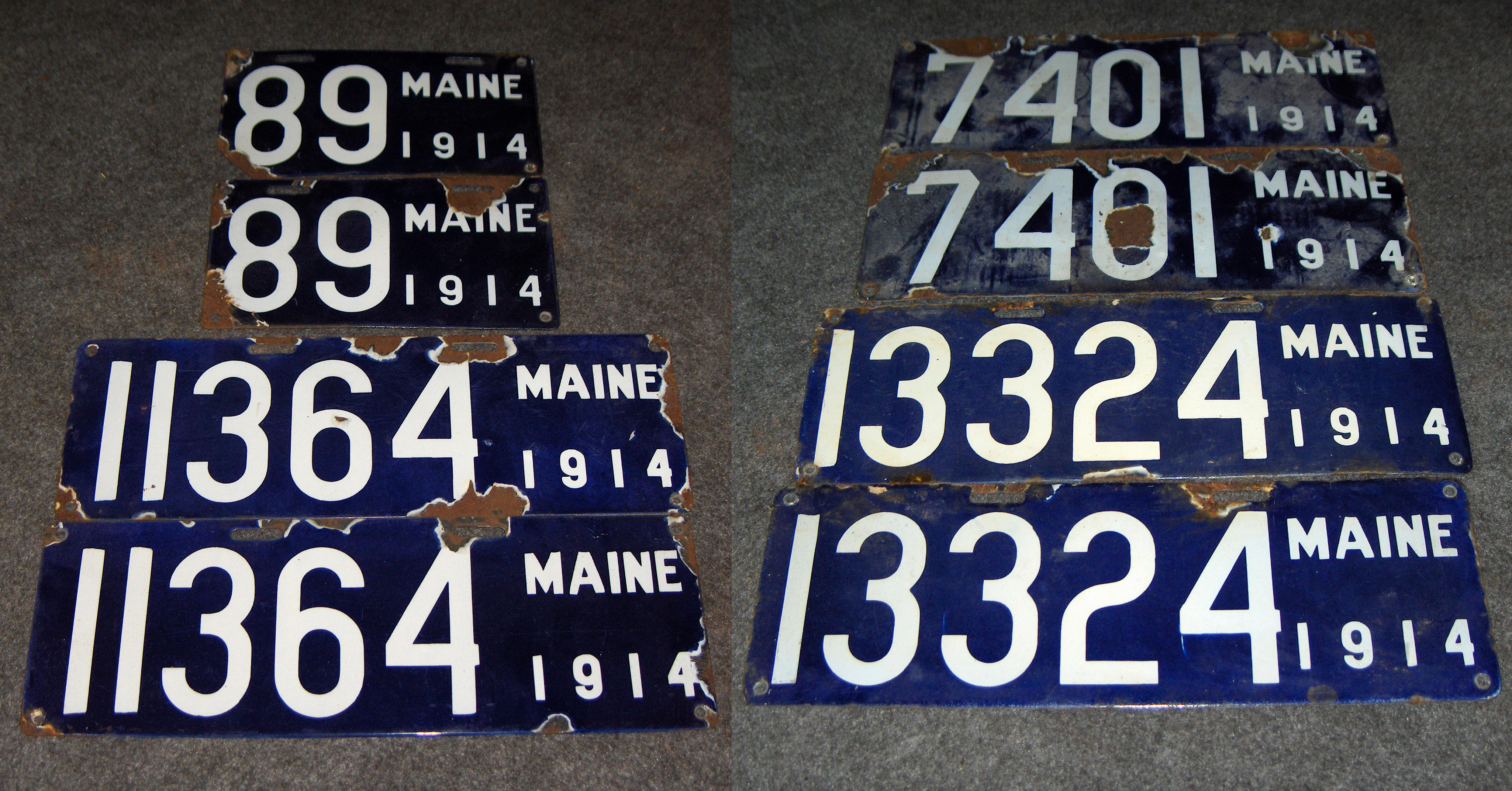 Bonhams Cars : Four pairs of 1914 porcelain enamel Maine license plates,,