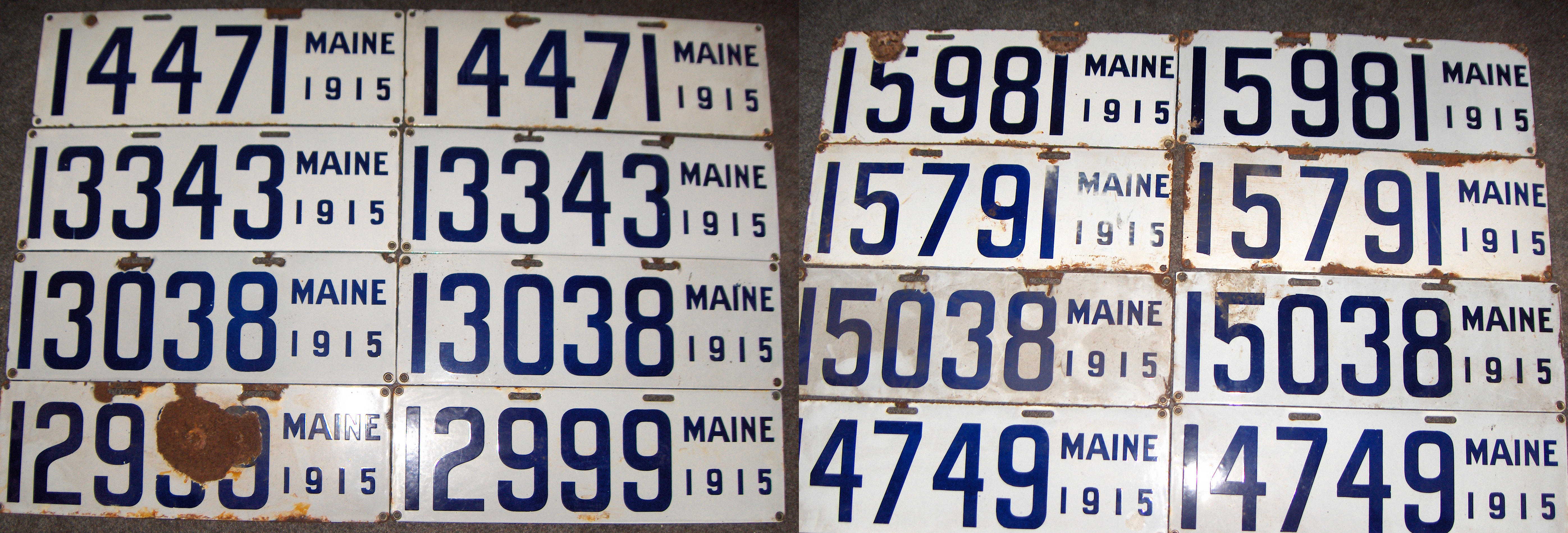 Bonhams Cars : Eight pairs of 1915 porcelain enamel Maine license plates,,