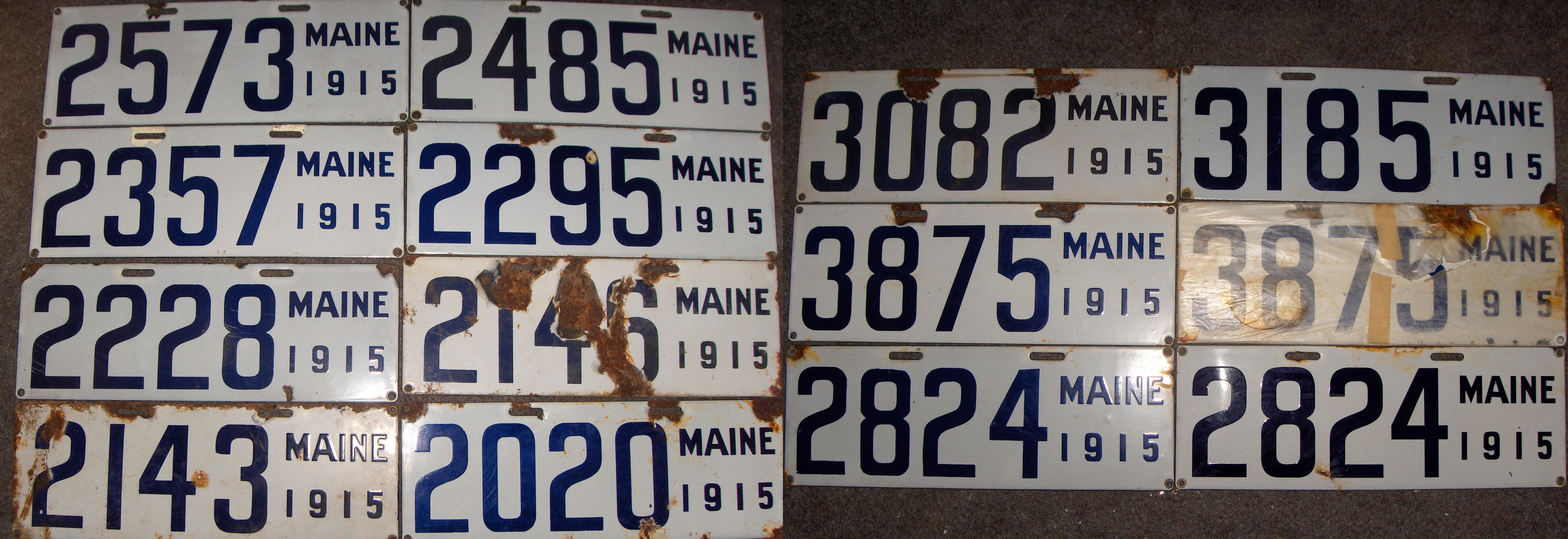 Bonhams Cars : Fourteen assorted 1915 porcelain enamel Maine license