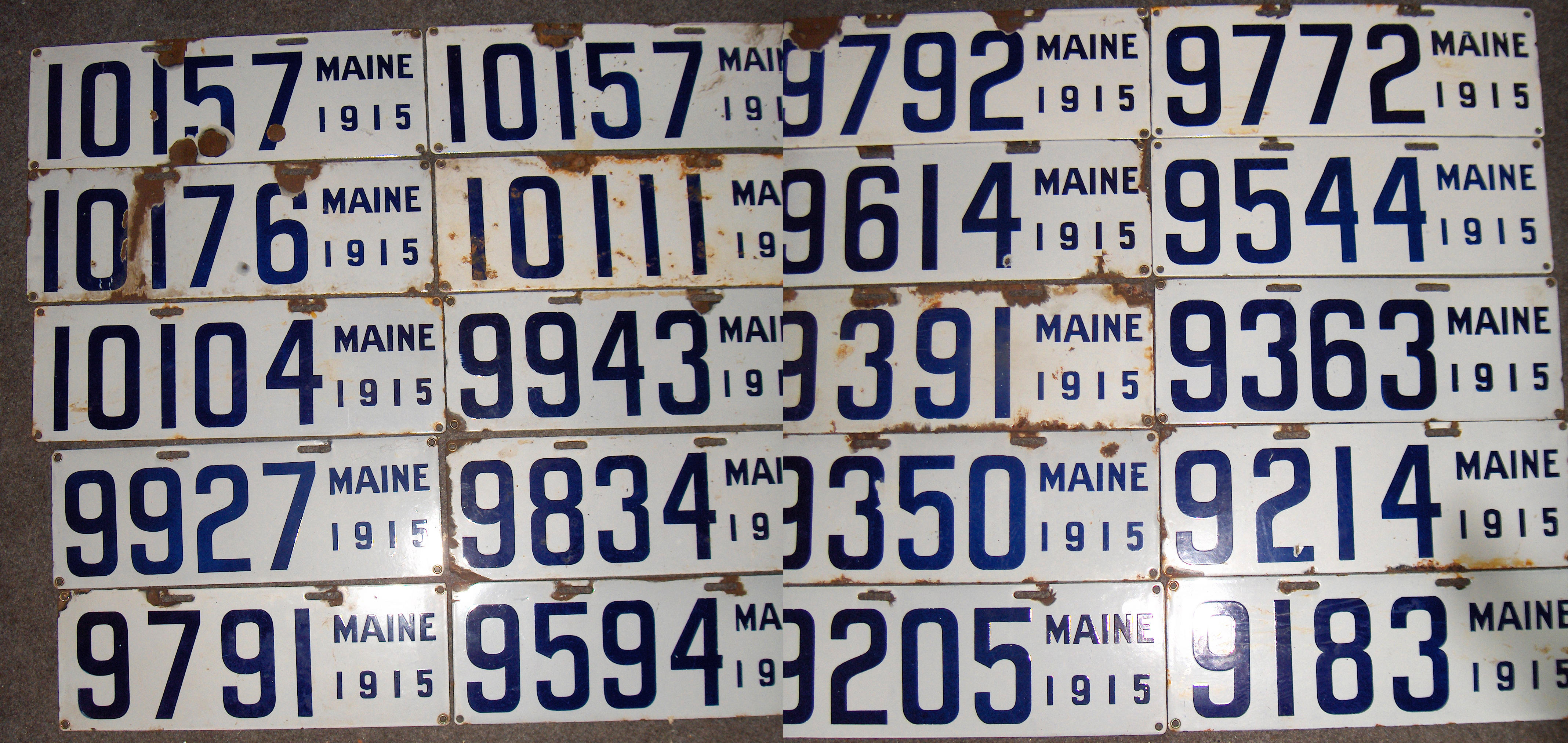 Bonhams Cars : Twenty assorted 1915 porcelain enamel Maine license plates,,