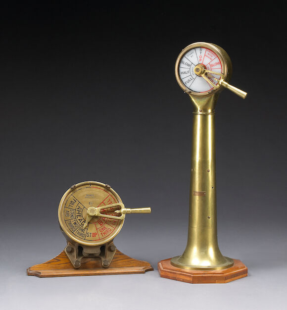Bonhams : An historic brass ship's compass, engine order telegraph and ...