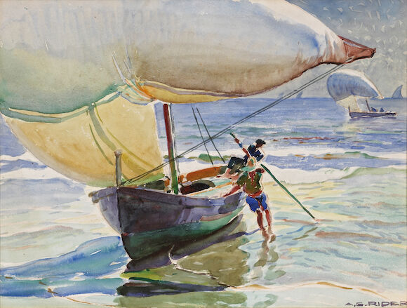 Bonhams : Arthur Grover Rider (American, 1886-1975) Spanish Boats 10 x 14in