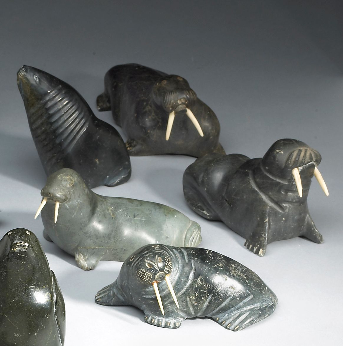 Five Eskimo stone sculptures