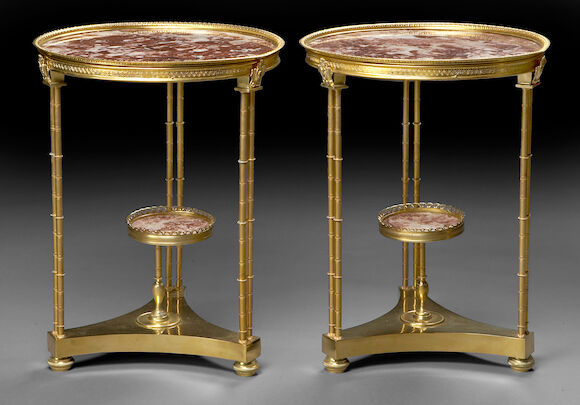 Bonhams : A pair of Louis XVI style gilt bronze and marble guéridons