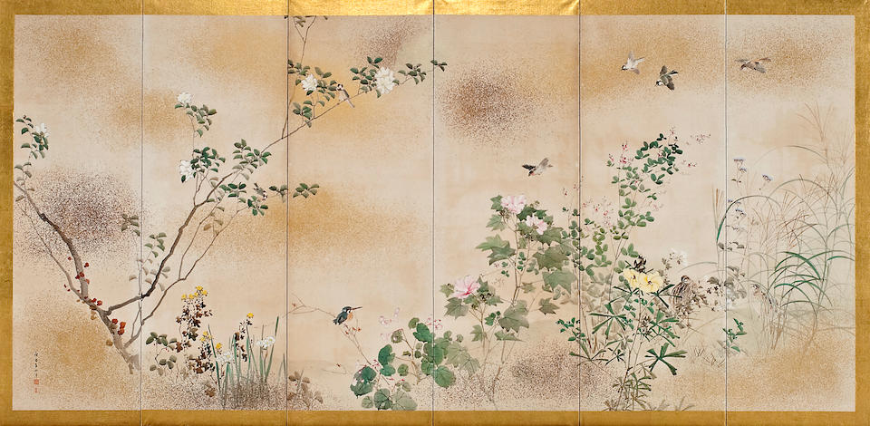 Bonhams : Kishi Chikudo (1826-1897) Birds and Flowers of the Four Seasons