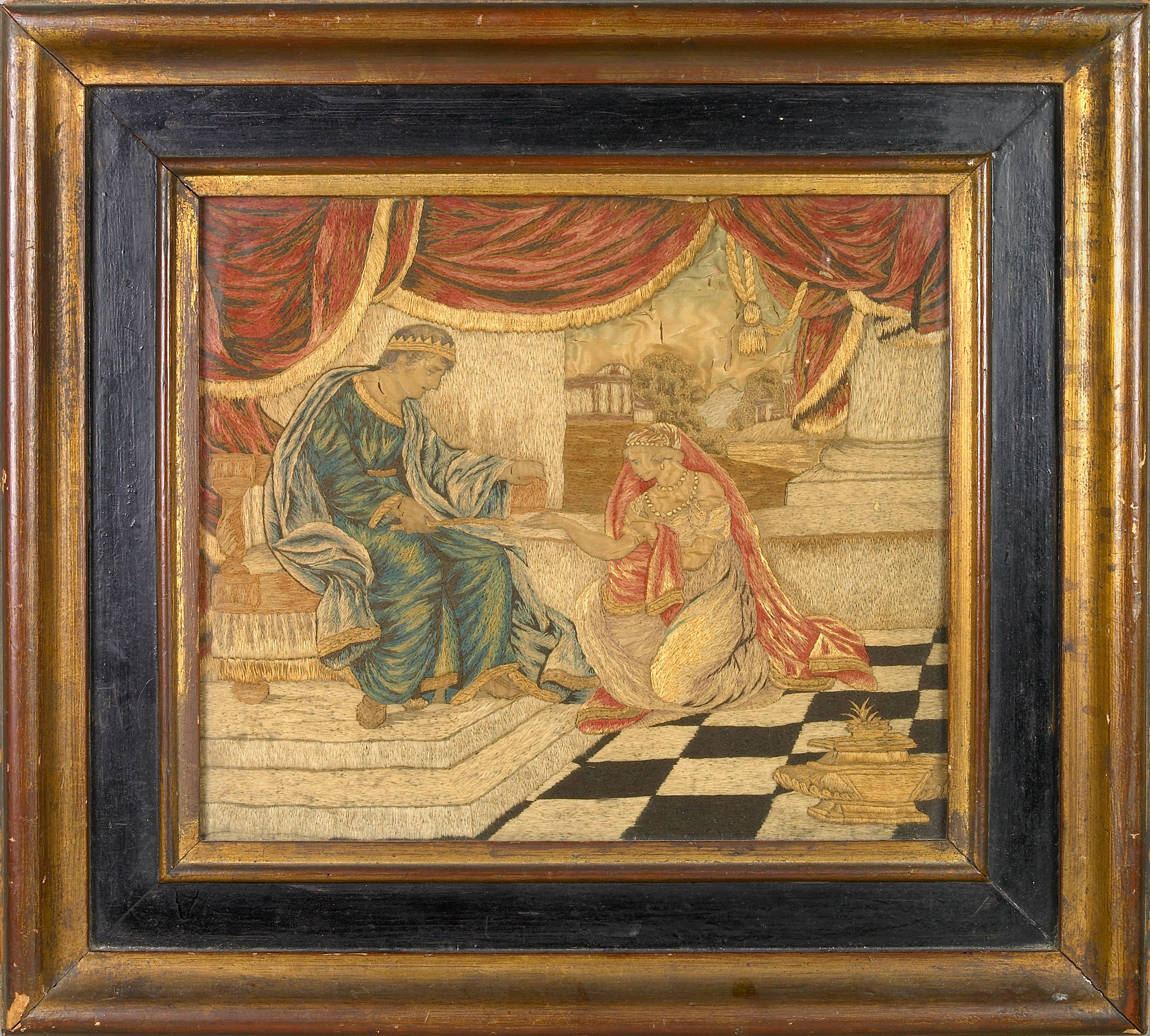 A Regency silkwork and embroidered panel