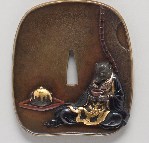 Bonhams : A good sentoku kinko tsuba of a badger-monk Late Edo/Meiji Period, Signed Masanori saku