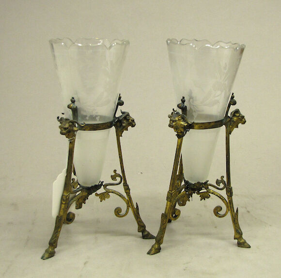 Bonhams : A pair of Pompeiian style gilt bronze mounted engraved glass ...