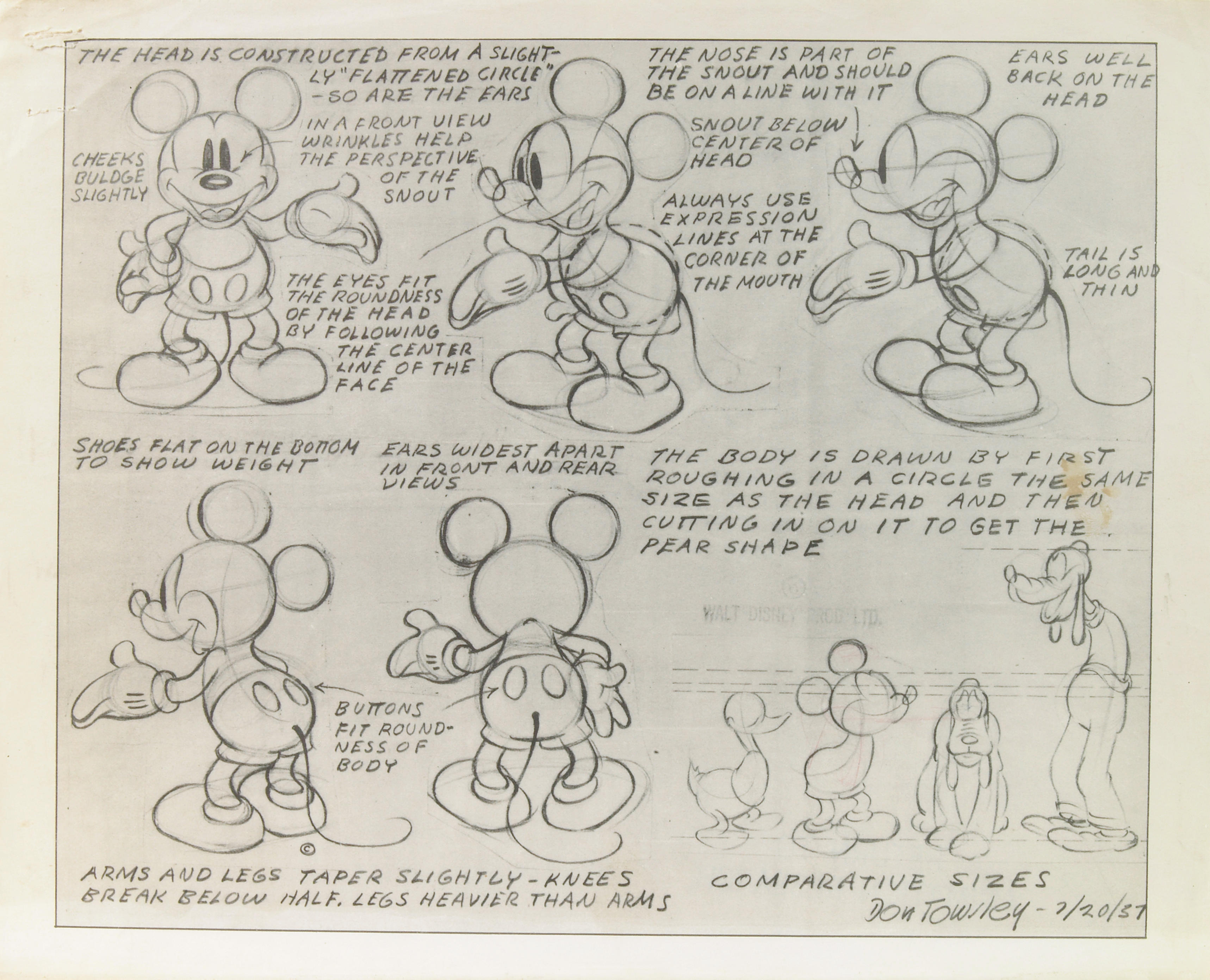 A collection of six Walt Disney photostat model sheets from various ...