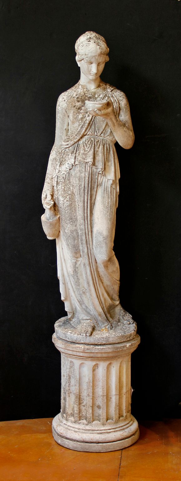 Bonhams A French Neoclassical cast stone figure of Hebe on pedestal