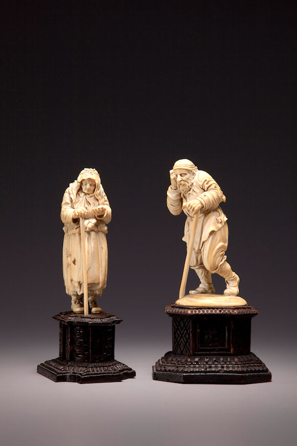 Bonhams : A pair of German carved ivory figures of peasants late 19th ...