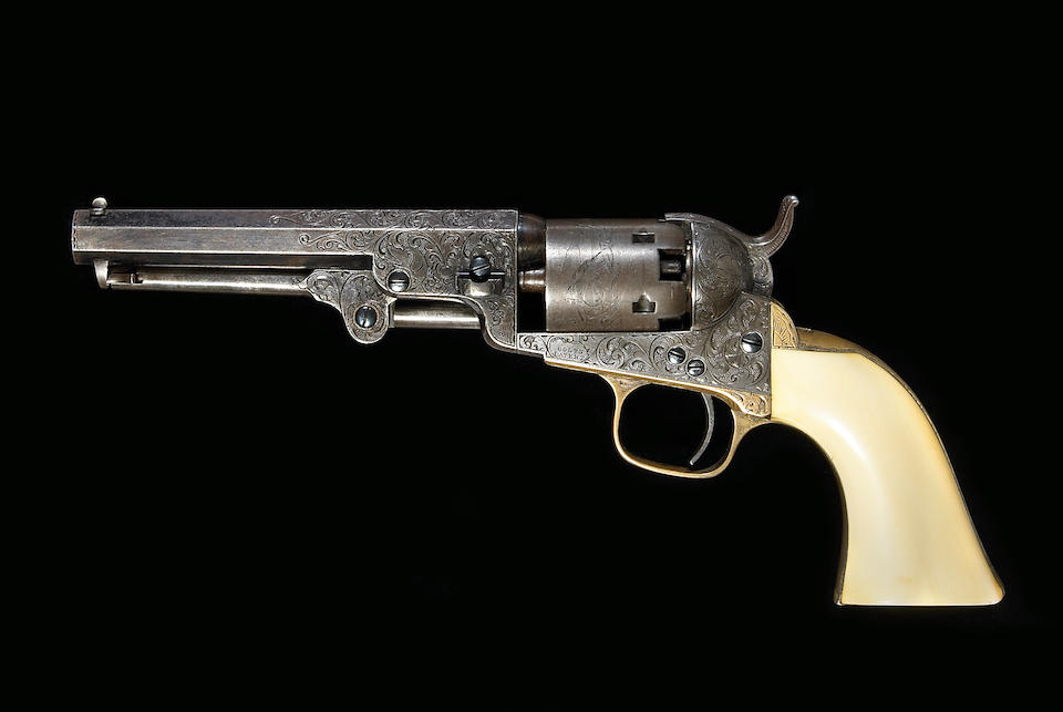 Bonhams : A Gustave Young engraved Colt Model 1849 Pocket percussion ...