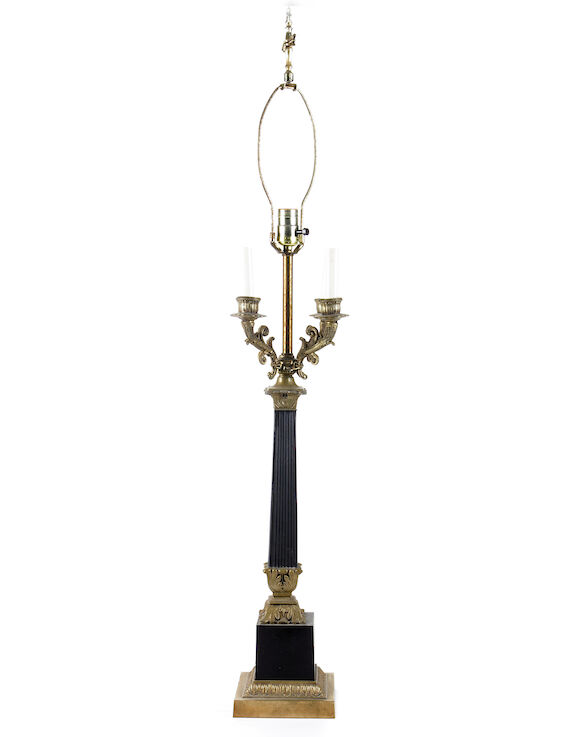 Bonhams : An Empire style gilt and patinated bronze table lamp