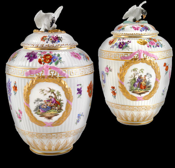 Bonhams : A near pair of Berlin porcelain covered urns late 19th/early ...