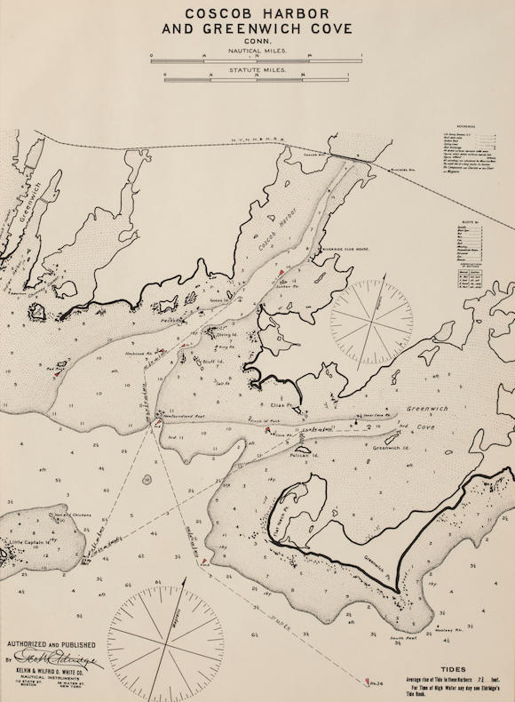 Bonhams : An early 20th century chart of Cos Cob Harbor and Greenwich ...