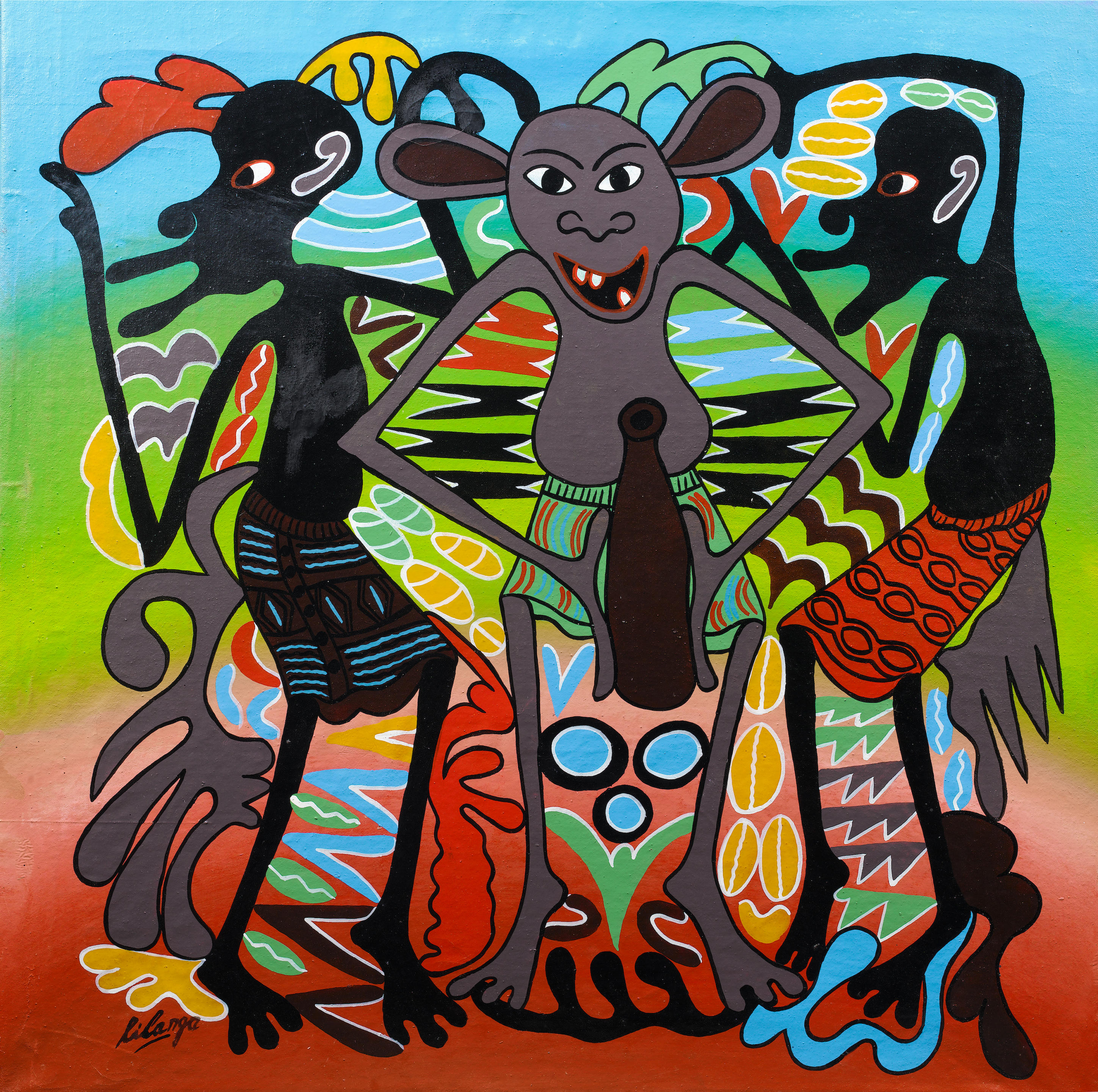 Bonhams : George Lilanga Di Nyama (tanzanian, 1934-2005) Three Grey 