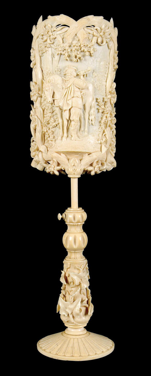 Bonhams : A Continental carved ivory candle screen late 19th century