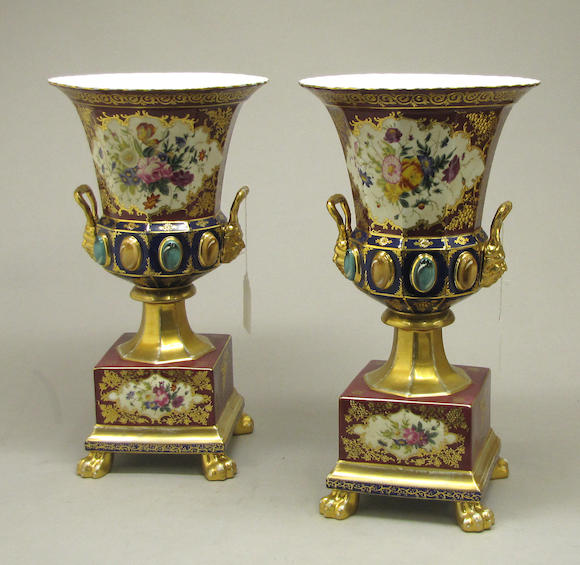 Bonhams : A pair of Sèvres style porcelain urns