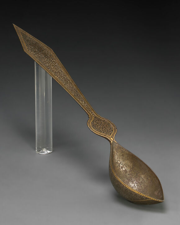 Bonhams : A gold damascened steel spoon Iran, 18th Century