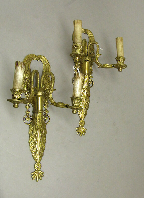 Bonhams : A set of four Empire style gilt bronze two light bras de lumiere