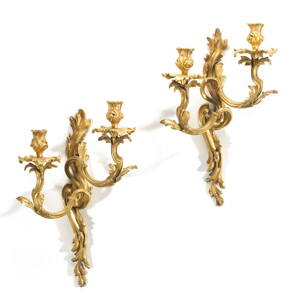 Bonhams : A pair of Louis XV style gilt bronze two light bras de ...