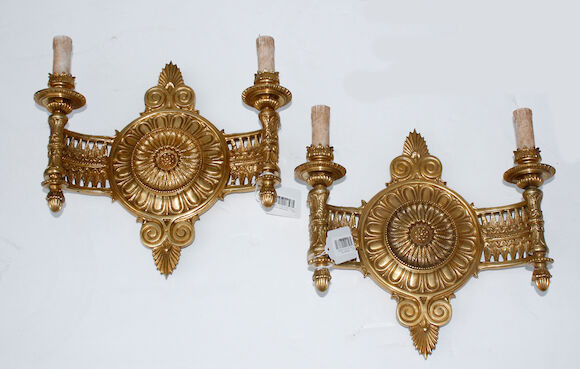 Bonhams : A pair of Louis XVI style gilt bronze two-light bras de ...