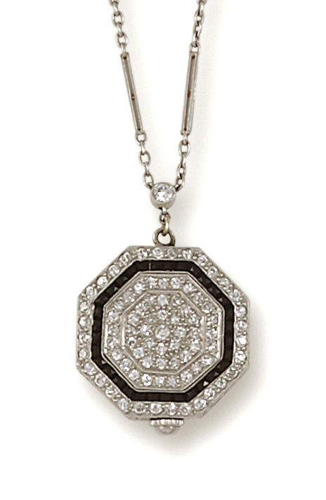 Bonhams : An art deco diamond pendant watch, Tiffany & Co,