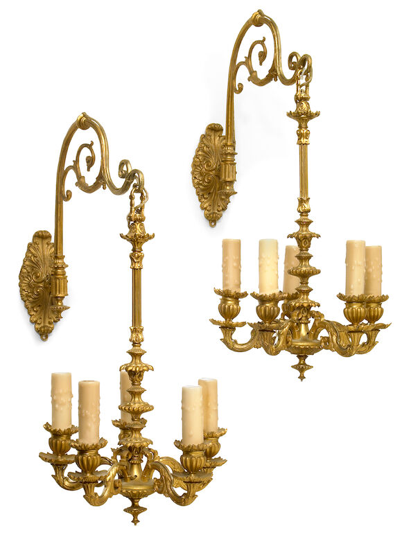 Bonhams : A pair of Charles X style gilt bronze five light hanging bras ...