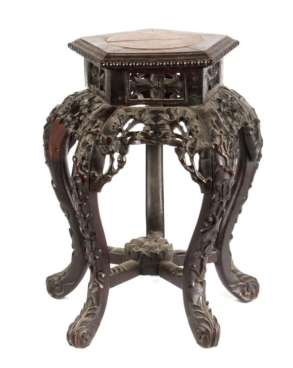 Bonhams : A Chinese rosewood marble topped side table