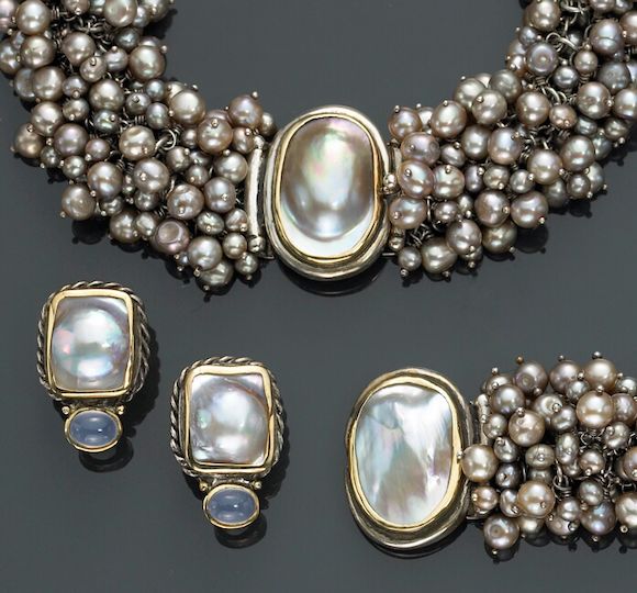 Bonhams A Colored Cultured Pearl Mab Cultured Pearl Chalcedony 