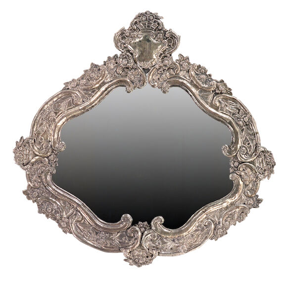 Bonhams : A Flemish Rococo style silver repoussé mirror late 19th century