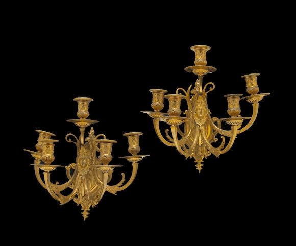 Bonhams : A pair of Belle Époque gilt bronze five light bras de lumière ...
