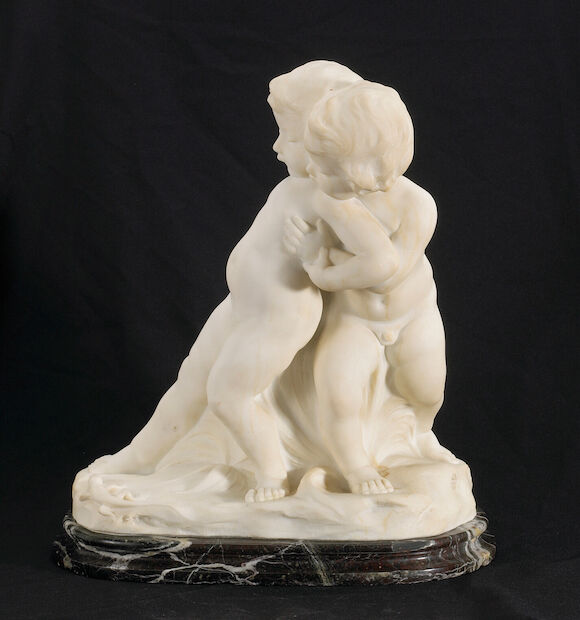 Bonhams : A carved marble figural group of two children late 19th century