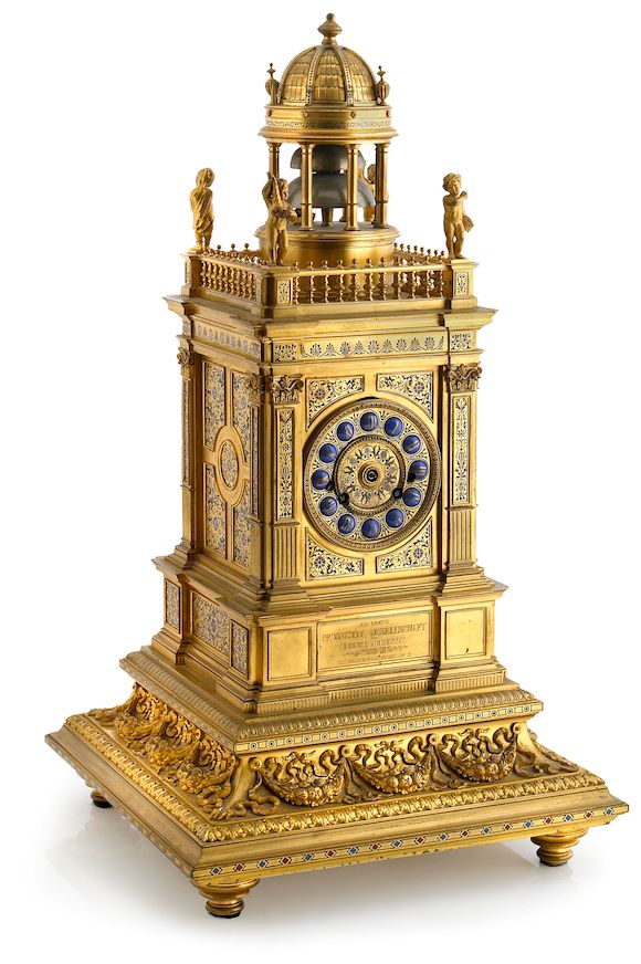 Bonhams : A French gilt bronze and enamel mantel clock late 19th century