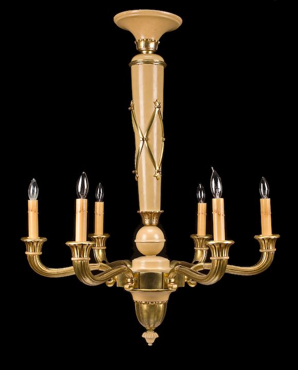 Bonhams A Frères enameled wood and bronze chandelier 1940s