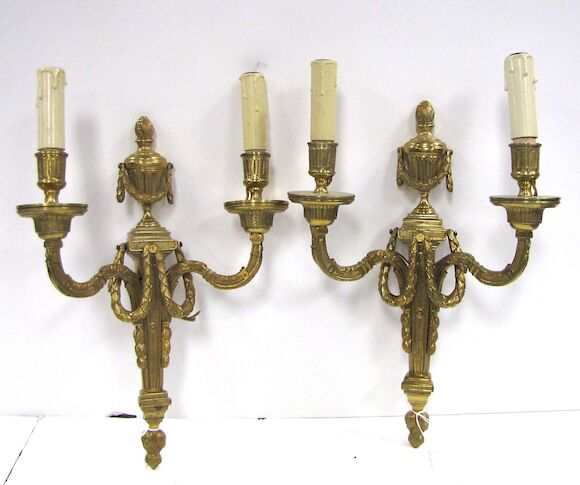Bonhams : A pair of Louis XVI gilt bronze two light bras de lumière ...