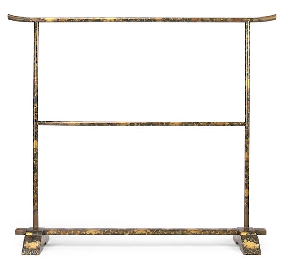 Bonhams A gold and black lacquer clothing rack (iko) Edo Period, 19th