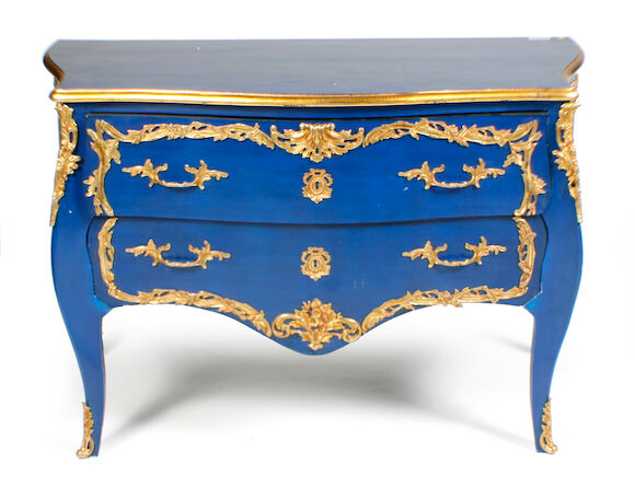 Bonhams : A Louis XV style parcel gilt paint decorated bronze mounted ...