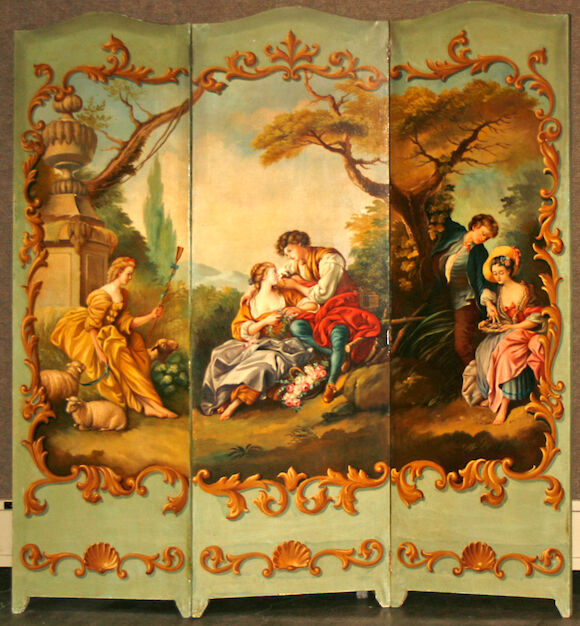 Bonhams : A three panel Rococo style floor screen