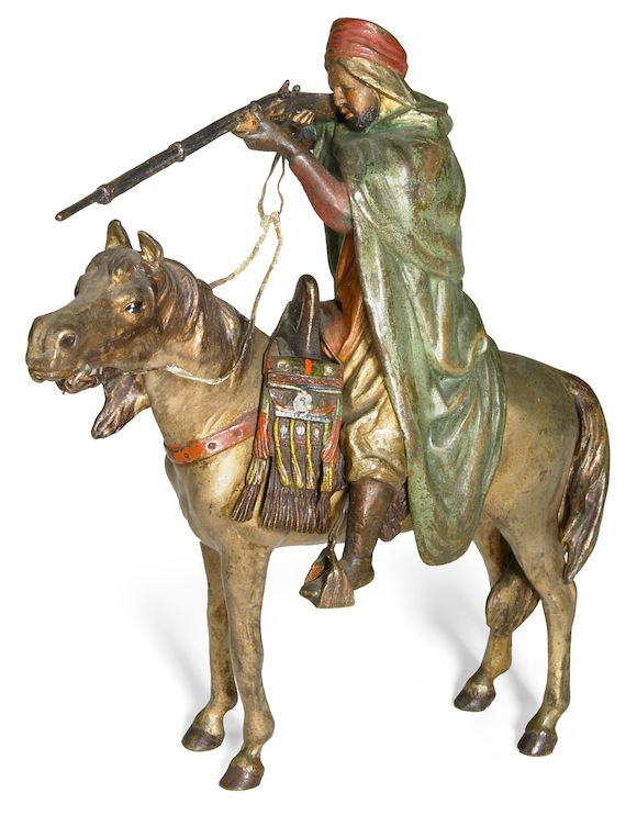 Bonhams An Austrian cold painted bronze figure of a mounted rifleman