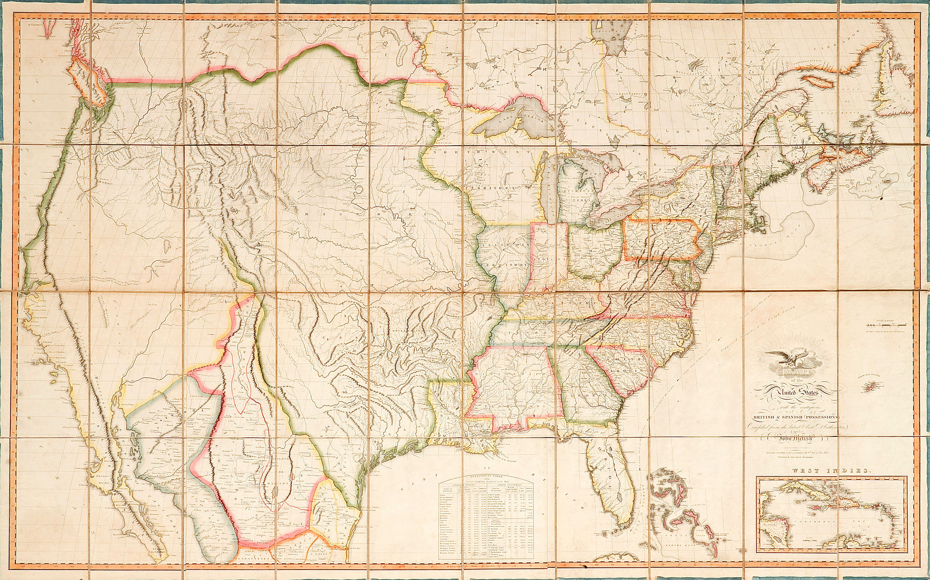 Bonhams : MELISH, JOHN. 1771-1822. THE FIRST WALL MAP OF THE ENTIRE ...