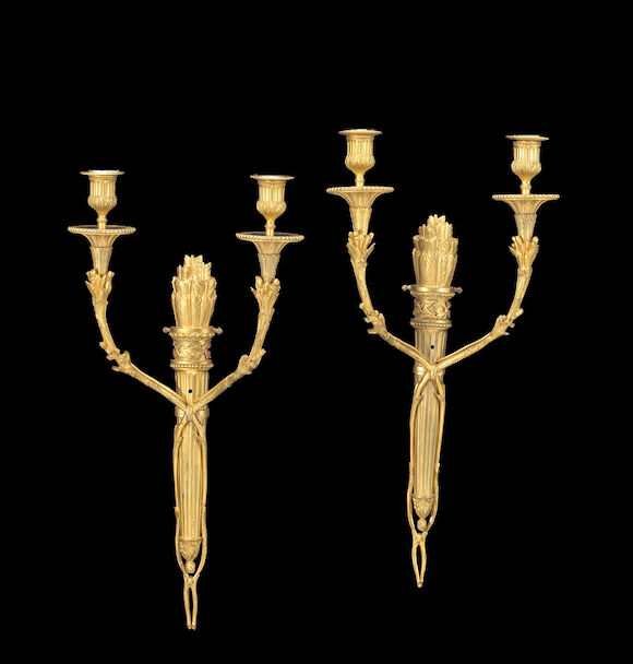 Bonhams : A pair of Louis XVI style gilt bronze two light wall ...