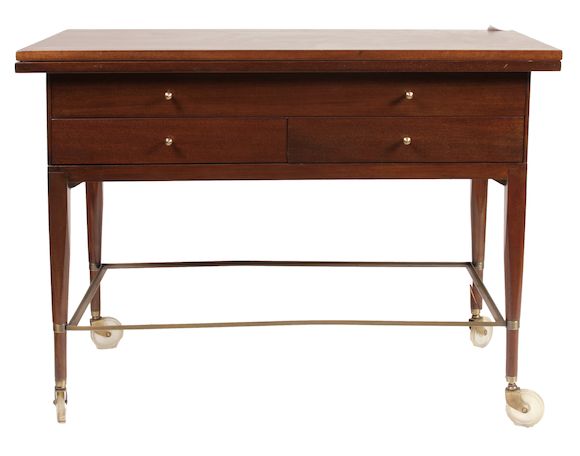Bonhams : A Paul McCobb walnut, metal and glass rolling server trolley ...