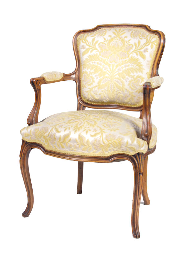 Bonhams : A pair of Louis XV style carved walnut fauteuil