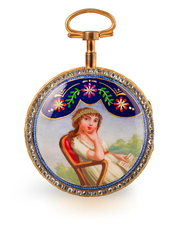 Bonhams : A late 18th century enameled gilt metal verge watch and two ...