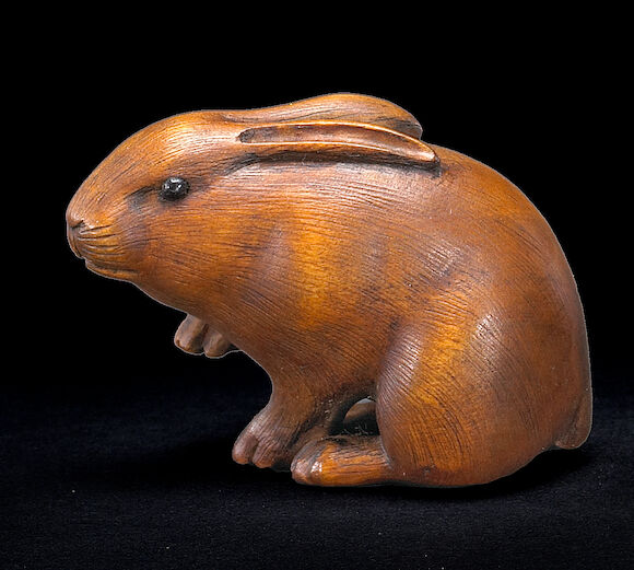 Bonhams : A boxwood netsuke of a rabbit Style of Shinzan Masanao