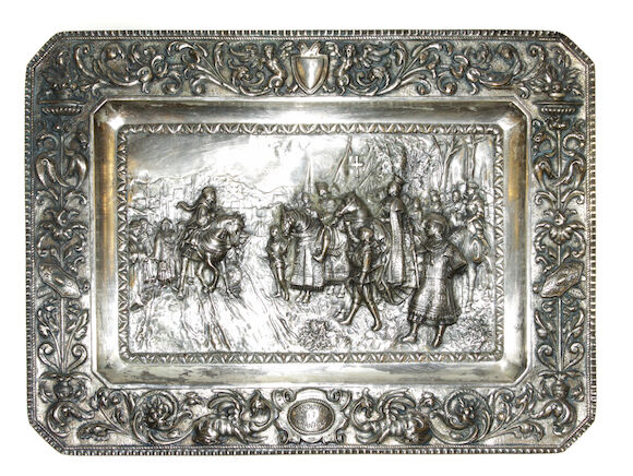Bonhams : A pair of silverplated repousse decorated panels